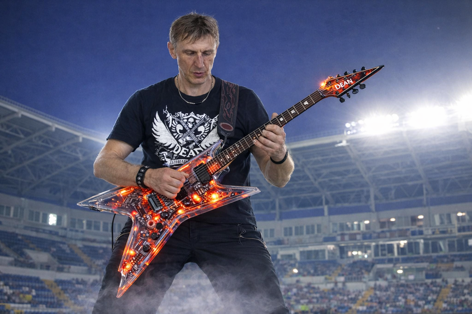 Вячеслав Ничик выступает с авторской гитарой на стадионе